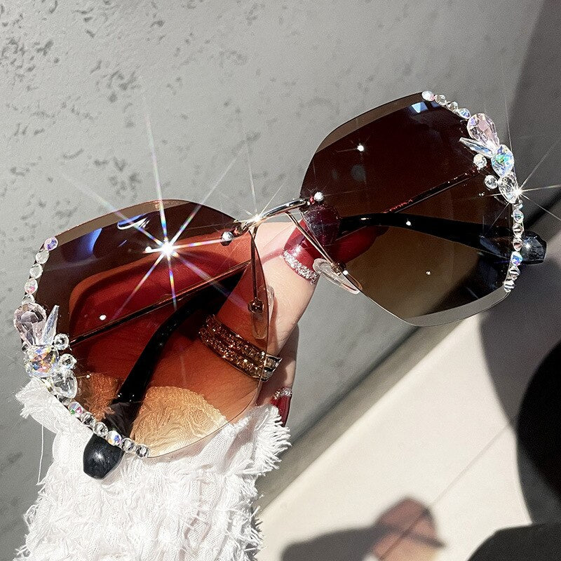 Vintage Rimless Rhinestone Sunglasses Women 2022 Luxury Brand Design Fashion Gradient Lens Sun Glasses Men Shades for Female