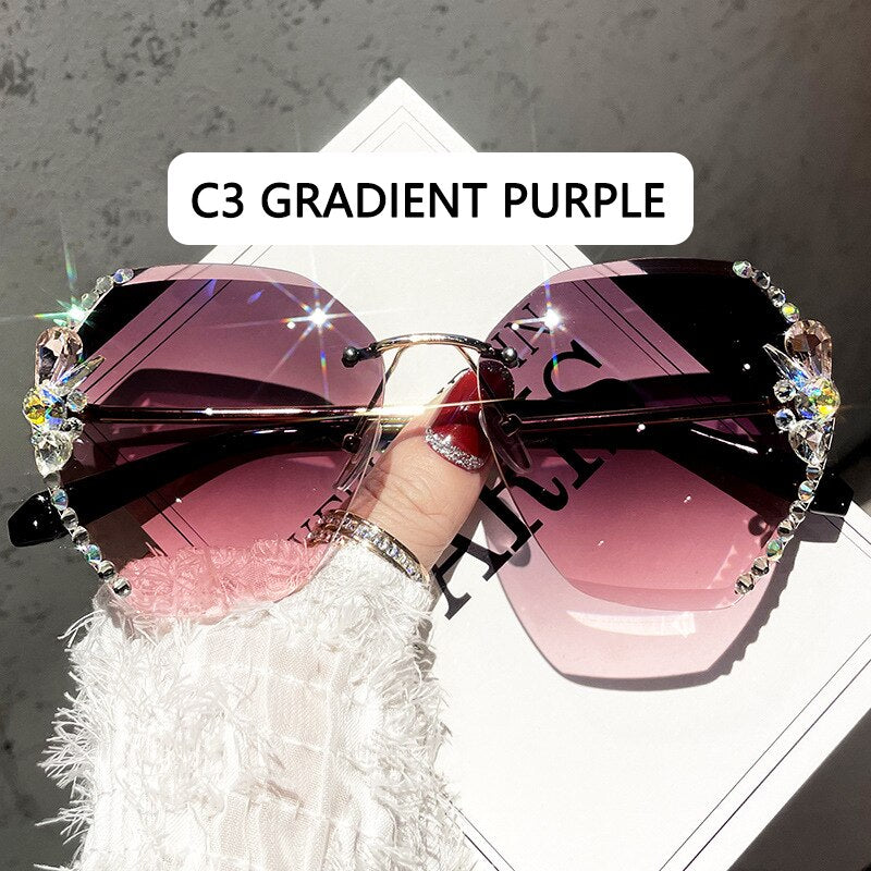 Vintage Rimless Rhinestone Sunglasses Women 2022 Luxury Brand Design Fashion Gradient Lens Sun Glasses Men Shades for Female