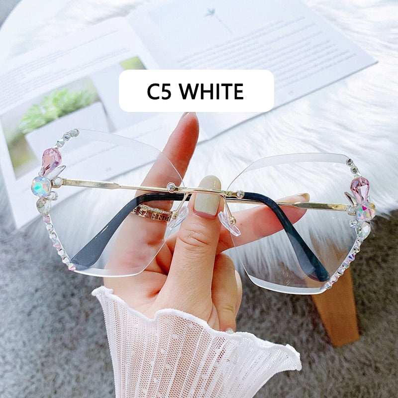 Vintage Rimless Rhinestone Sunglasses Women 2022 Luxury Brand Design Fashion Gradient Lens Sun Glasses Men Shades for Female