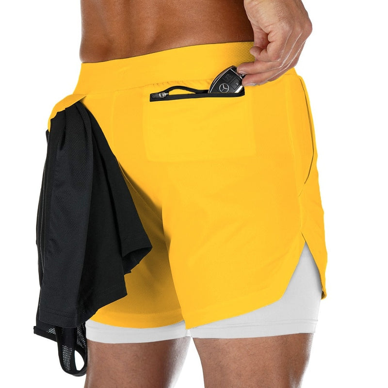 Shorts masculino 2 em 1,  Shorts fitness, com bolso escondido e lugar para colocar camiseta