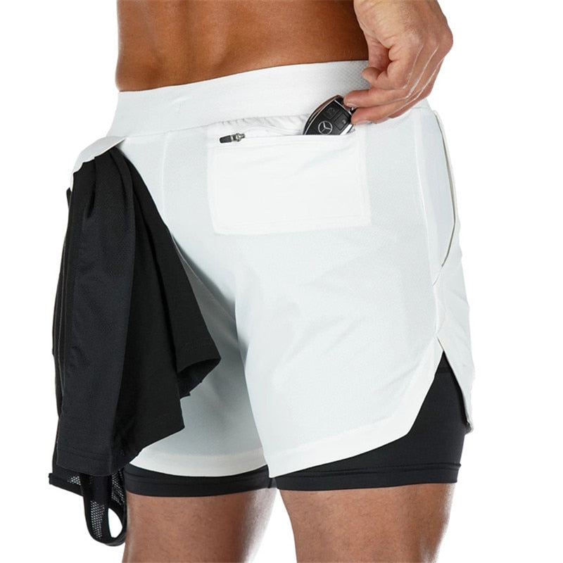 Shorts masculino 2 em 1,  Shorts fitness, com bolso escondido e lugar para colocar camiseta