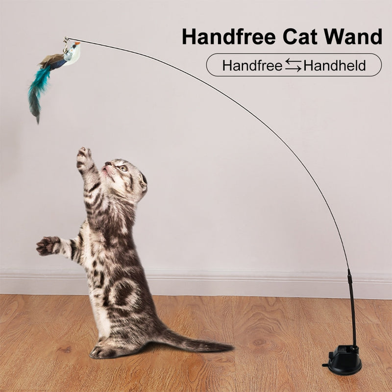 Engraçado simulação de pássaro brinquedo do gato interativo com super ventosa pena de pássaro para gatinho jogar perseguição exercício gato suprimentos de brinquedo
