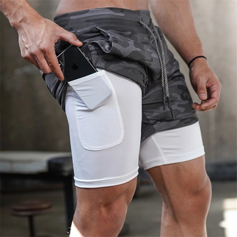 Shorts masculino 2 em 1,  Shorts fitness, com bolso escondido e lugar para colocar camiseta